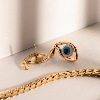 18k Evil Eye Oil Drop Earrings