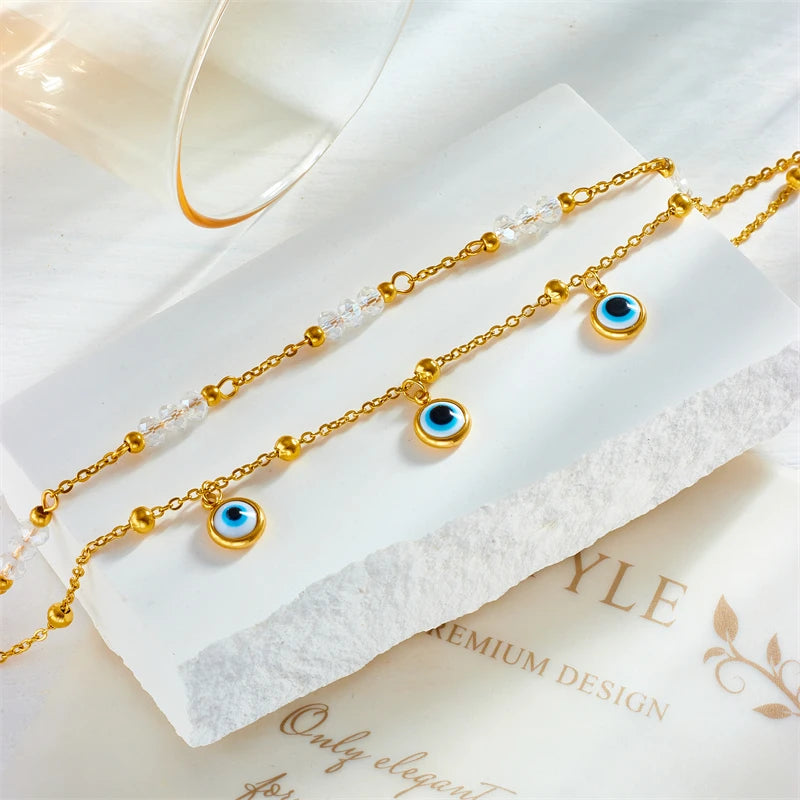 Evil Eye Pearl Charm Anklet