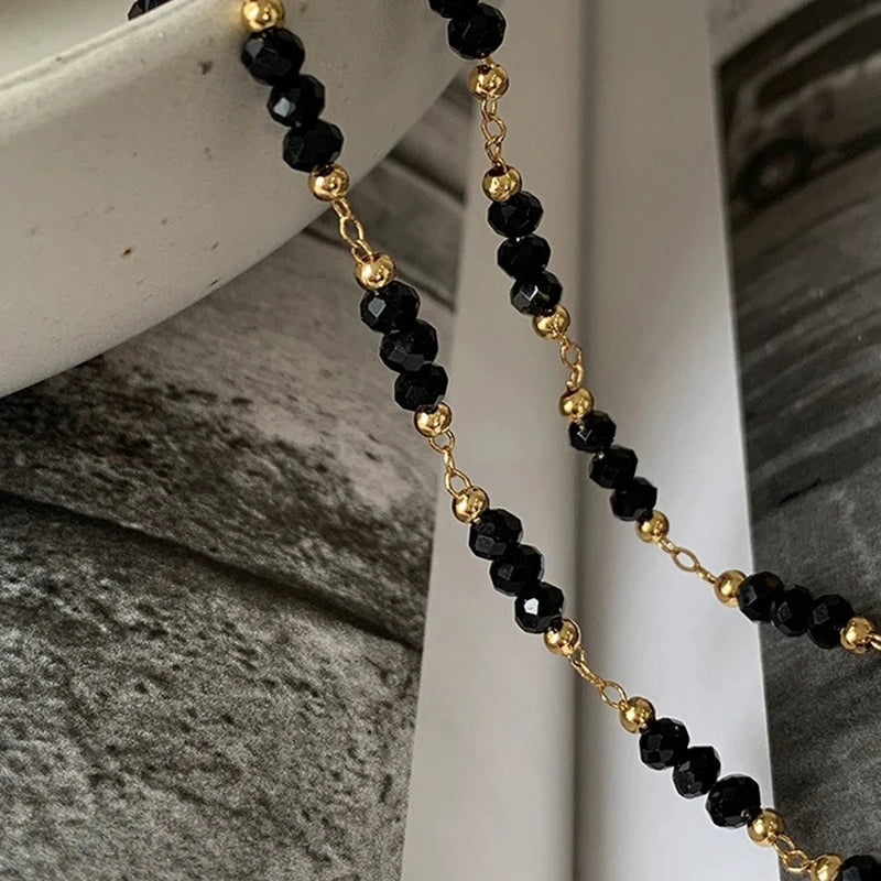 Retro Obsidian Bead Necklace