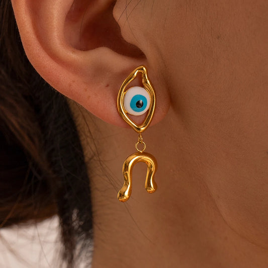 18k Asymmetrical Evil Eye Earrings