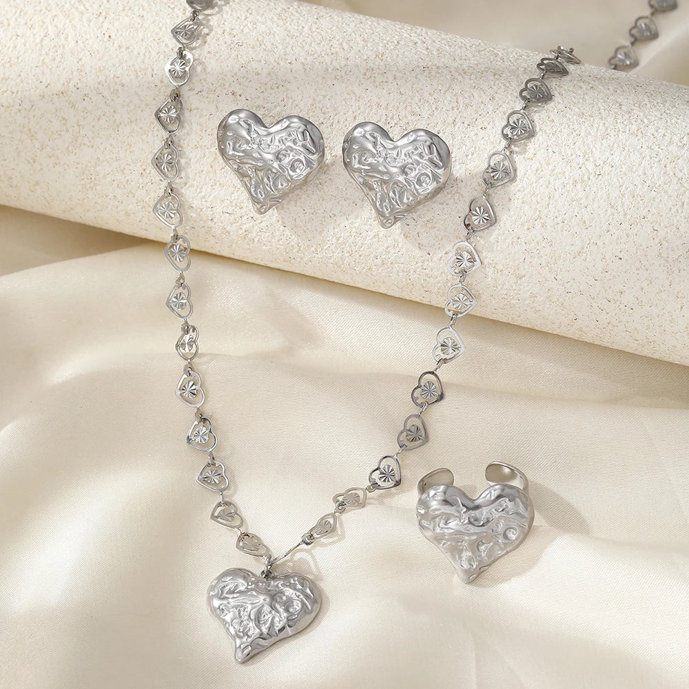 Hammered Heart Jewelry Set