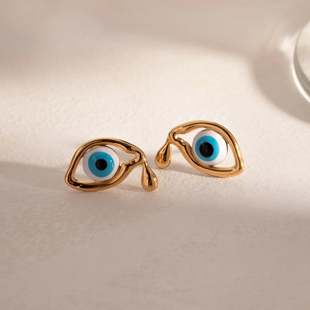 18k Evil Eye Oil Drop Earrings