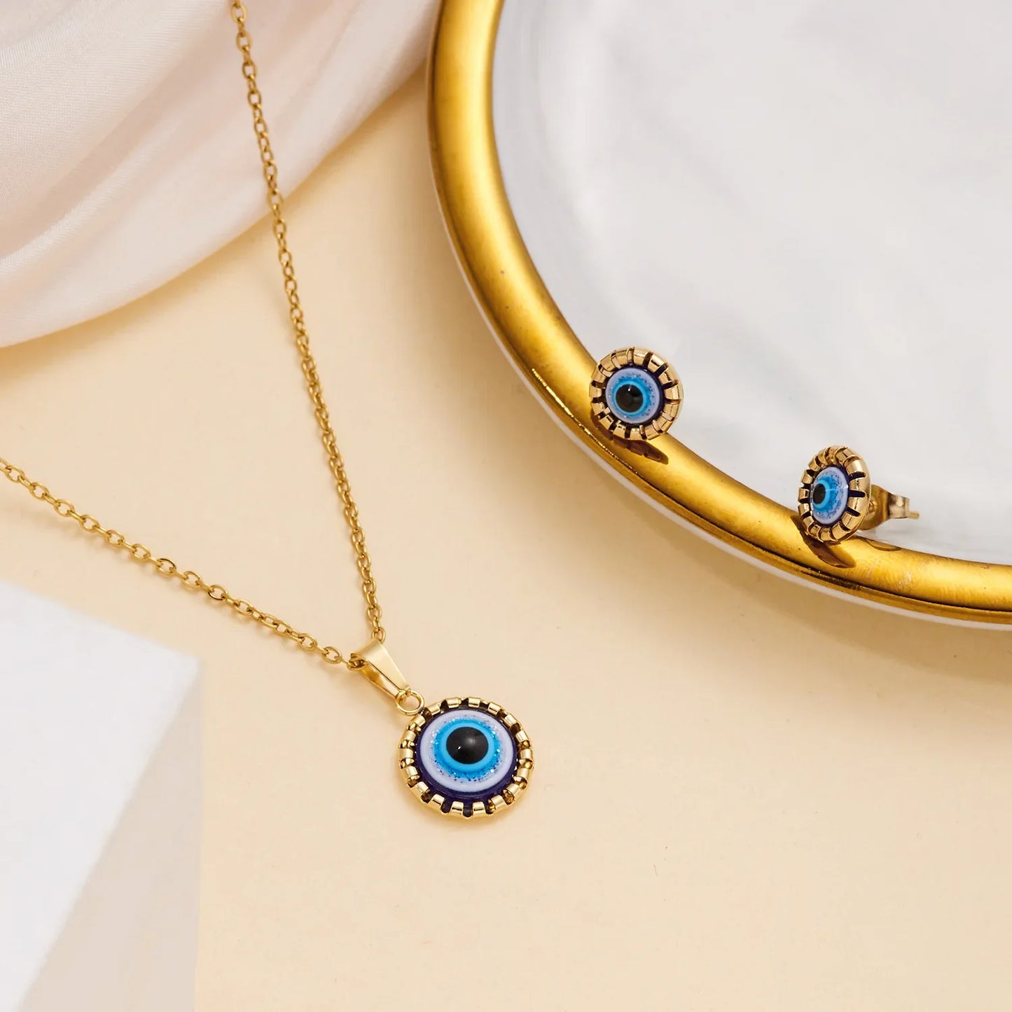 Dainty Evil Eye Necklace & Earrings