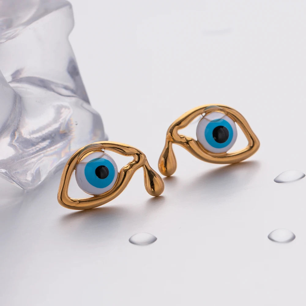 18k Evil Eye Oil Drop Earrings