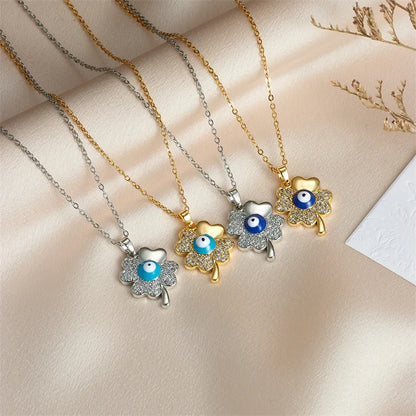 Evil Eye Lucky Clover Necklace