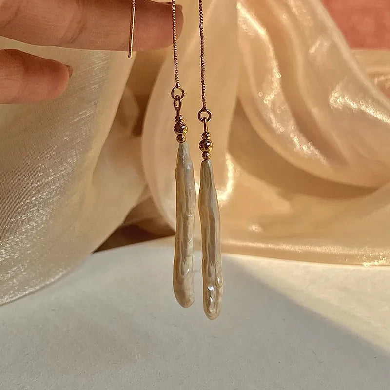 Long Pearl Tassel Earrings