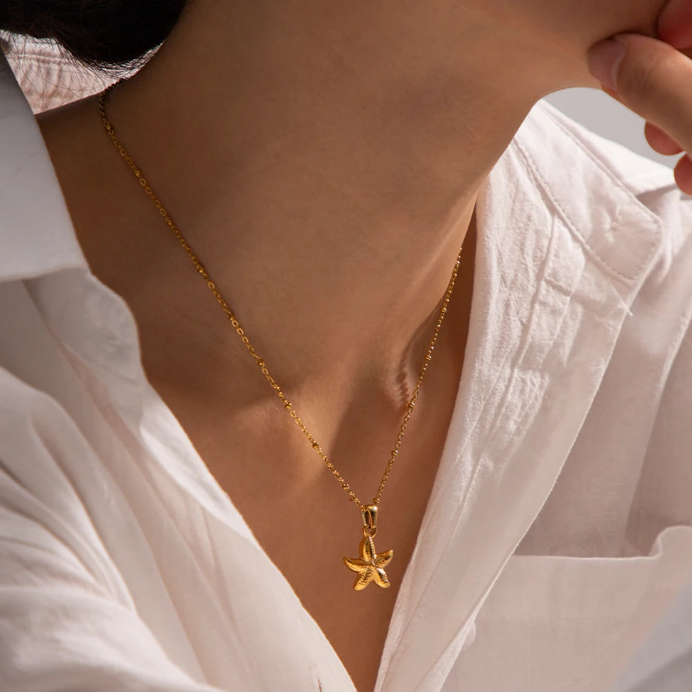 18k Dainty Boho Starfish Necklace