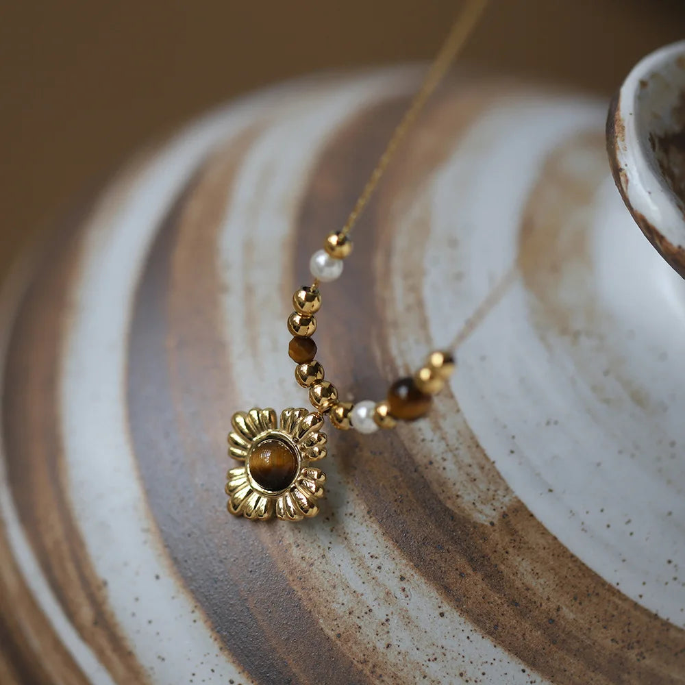 Tiger Eye Flower Necklace