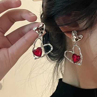 Gothic Red Heart Earrings