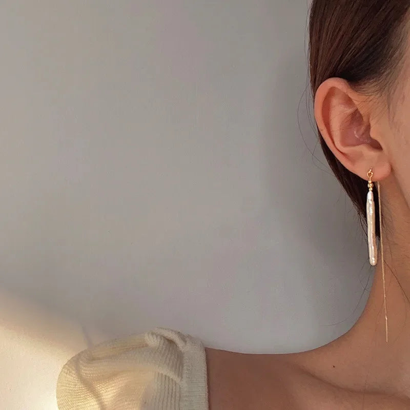 Long Pearl Tassel Earrings