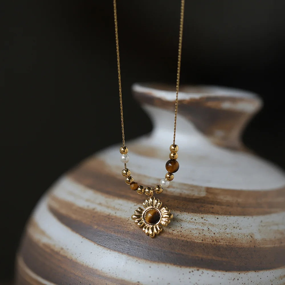 Tiger Eye Flower Necklace