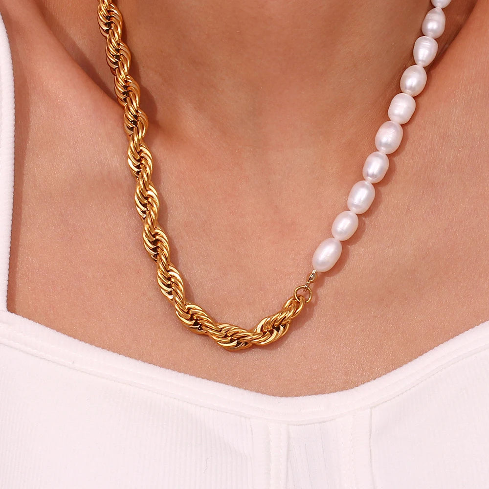 18k Pearl Rope Chain Jewelry Set