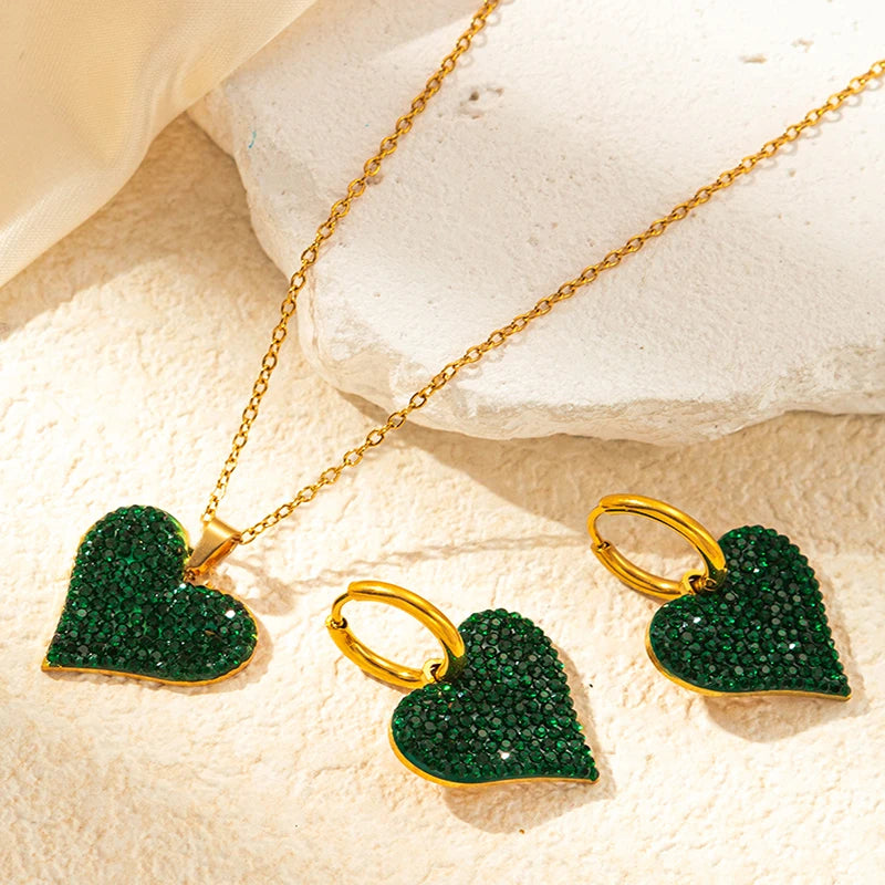 Crystal Heart Necklace & Earrings