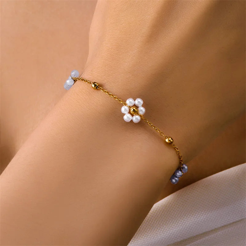 Pearl Flower Charm Bracelet & Necklace