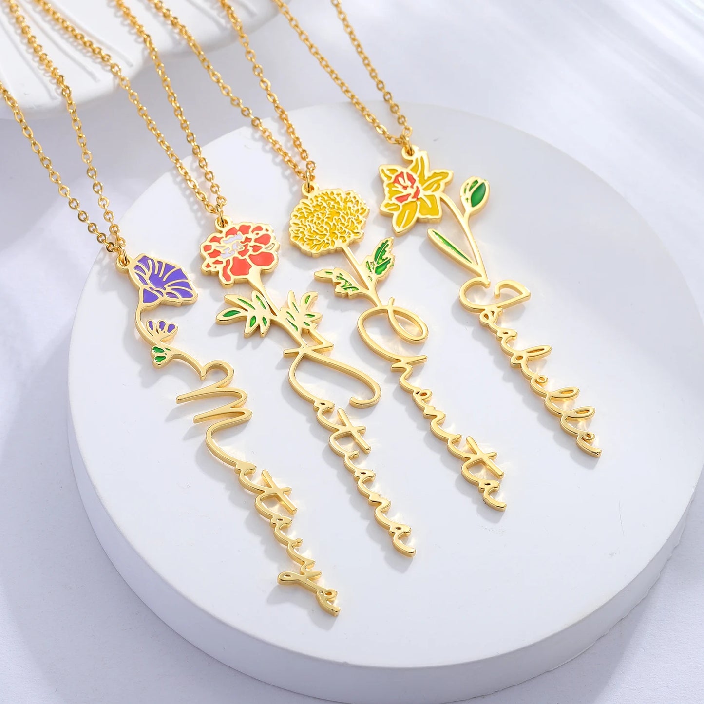 Birth Flower Name Necklace