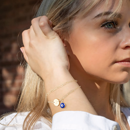 Evil Eye Paperclip Initial Bracelet