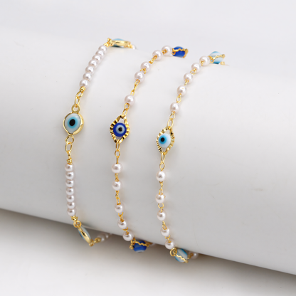 Dainty Evil Eye Pearl Bracelets