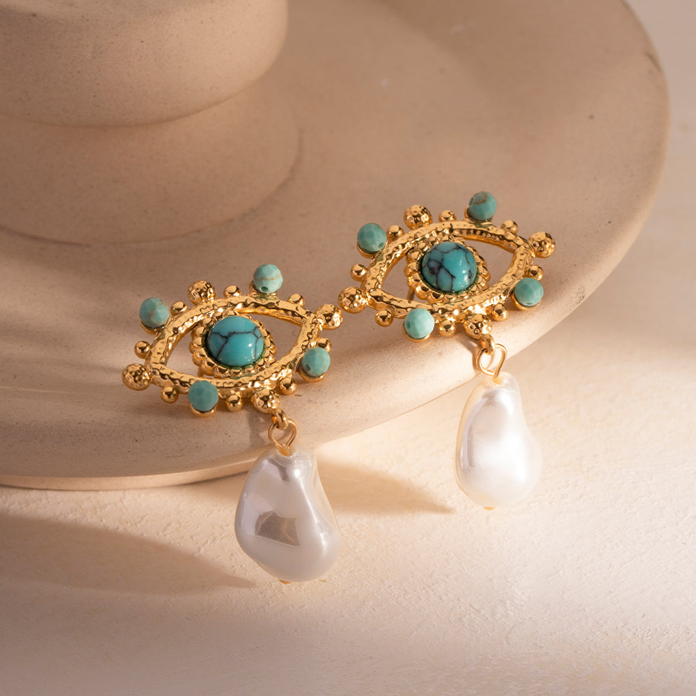 18k Pearl Evil Eye Earrings