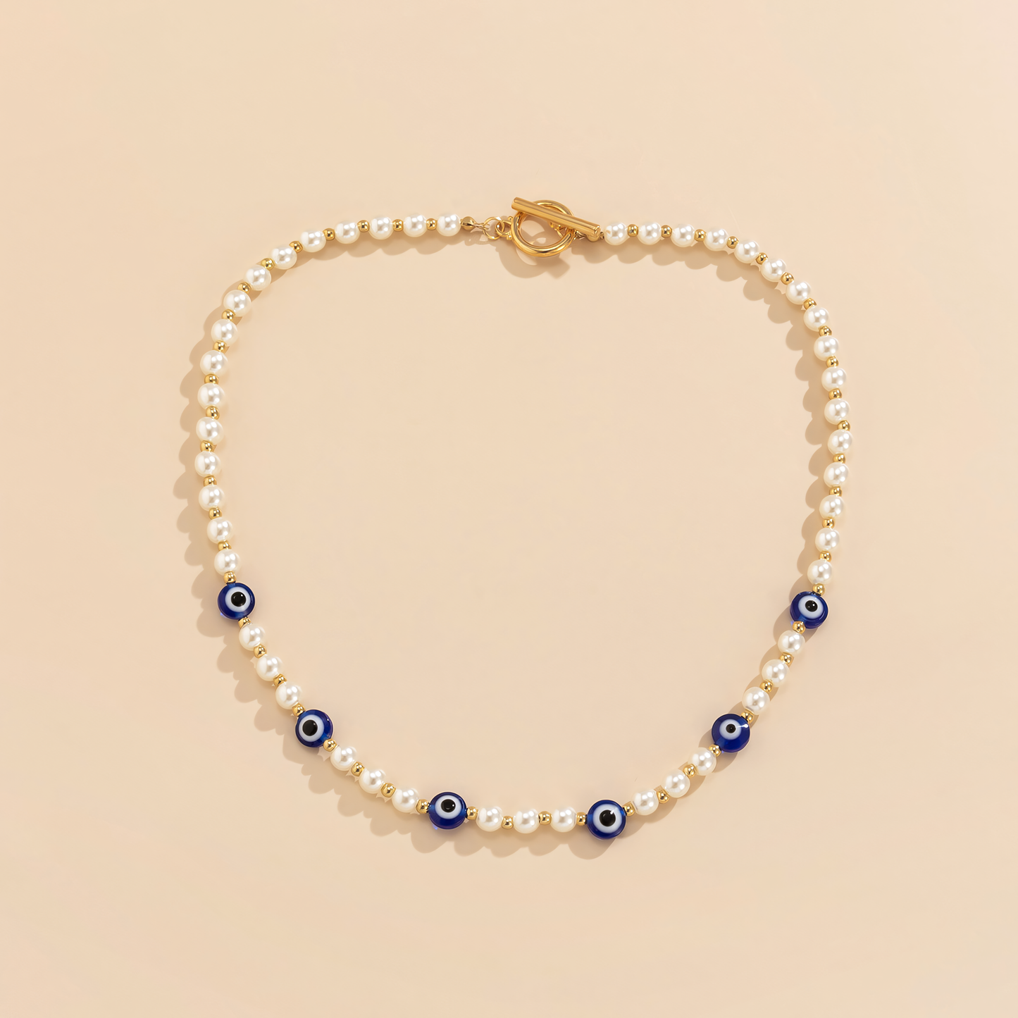 Pearl Evil Eye Initial Choker Necklace