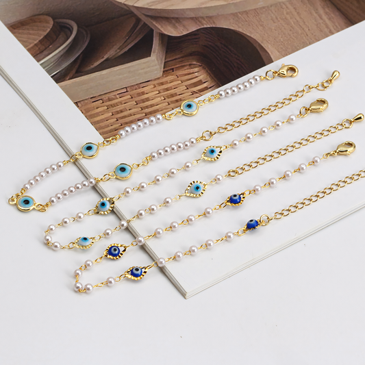 Dainty Evil Eye Pearl Bracelets