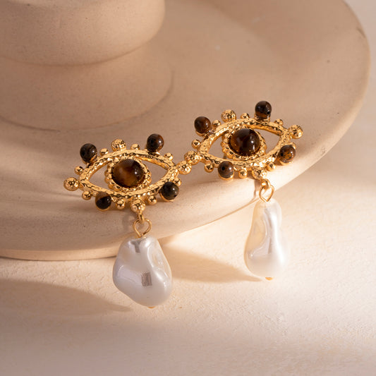 18k Pearl Evil Eye Earrings