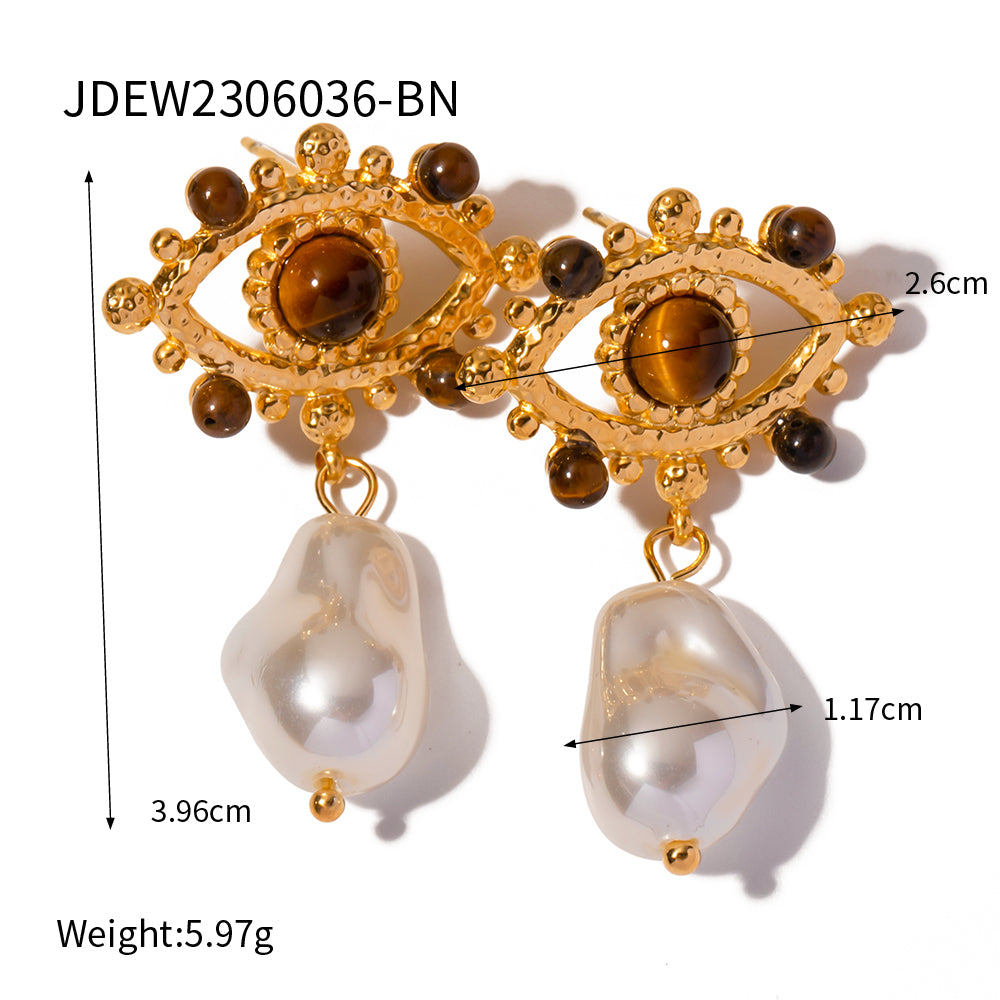 18k Pearl Evil Eye Earrings