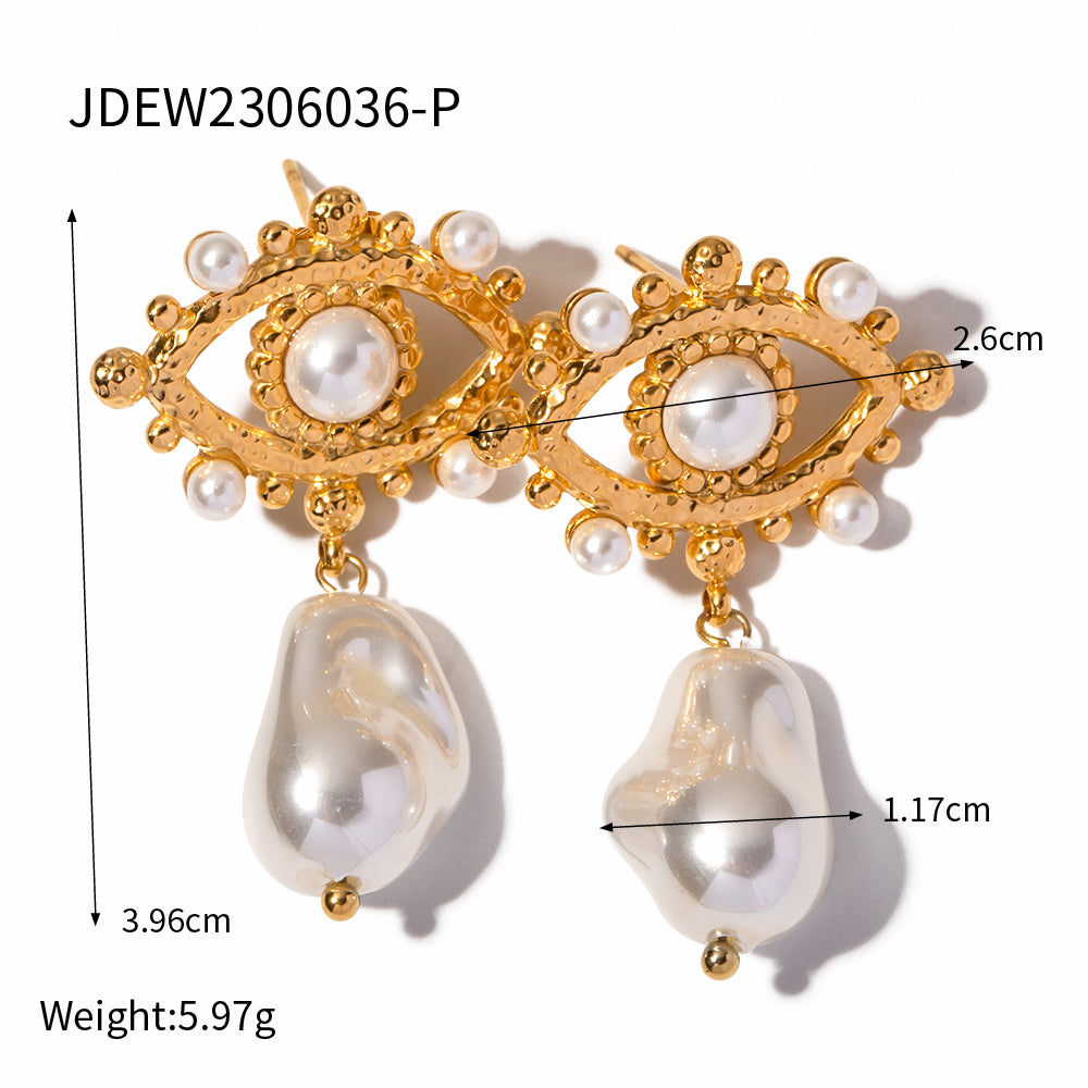 18k Pearl Evil Eye Earrings