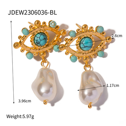 18k Pearl Evil Eye Earrings